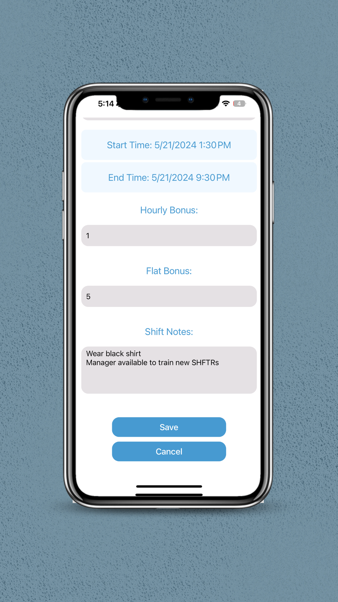 Shift creation pay screen
