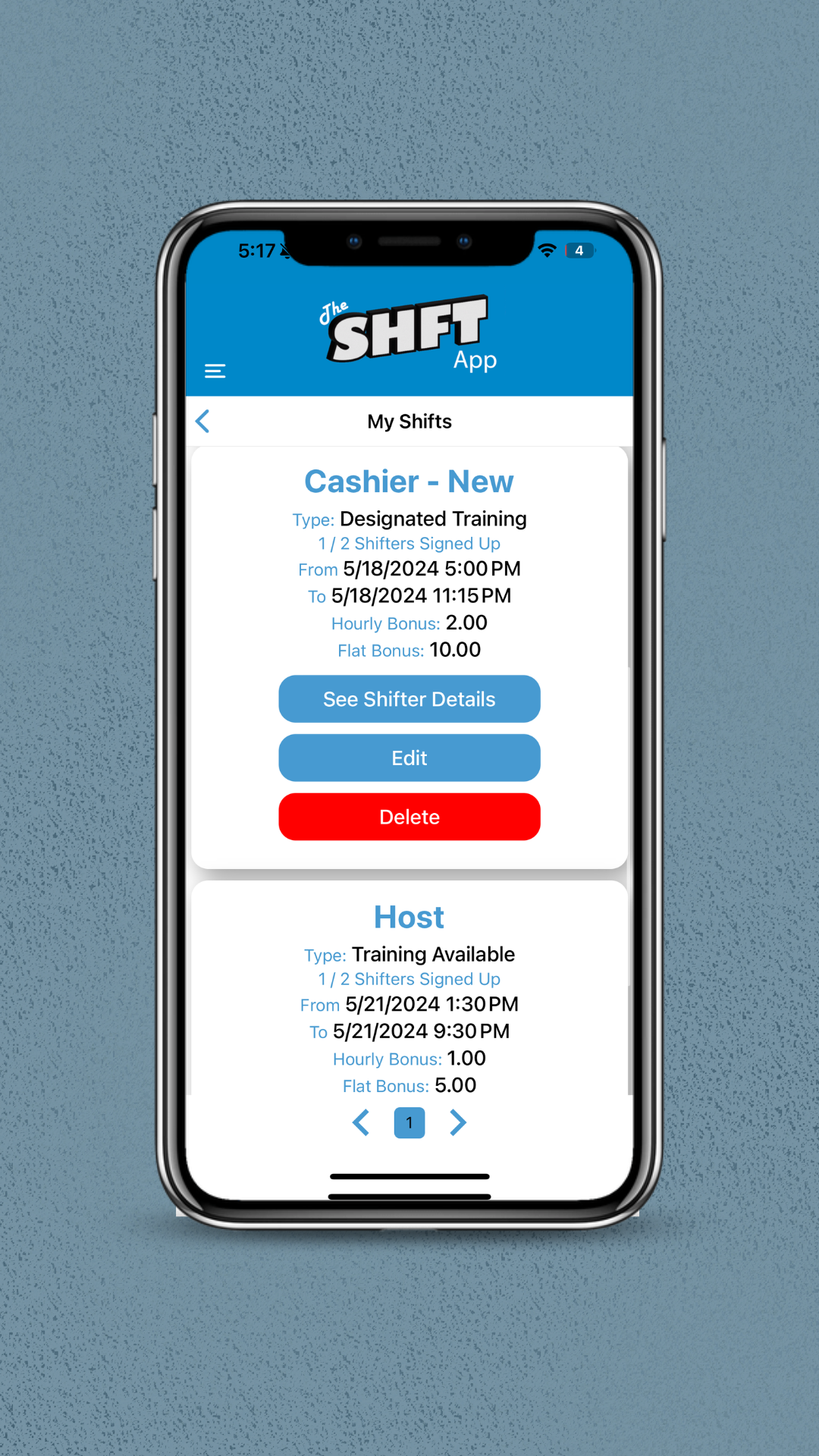 Created shifts screen